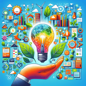 Create a vibrant, modern and illustrative image representing the theme: Innovation and Sustainability: the New Era of the Industry in 2023. The image should be suitable for accompanying a news article. Avoid the inclusion of text or writings in the image.